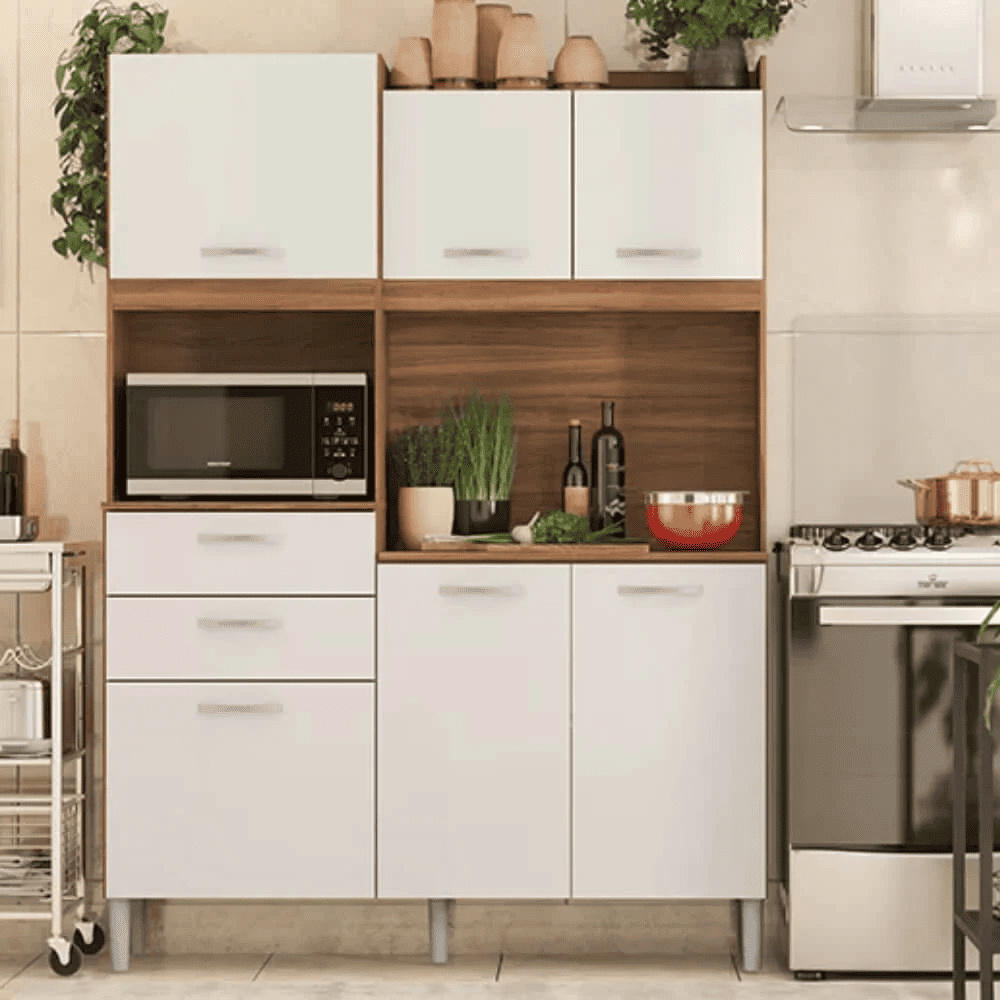 Arm&aacute;rio de Cozinha 6 Portas 2 Gavetas MDP Am&ecirc;ndoa/Branco Dem&oacute;bile Harmonia, , large image number 1